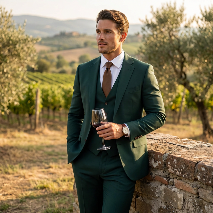 Carlos | Traje De Novio Hombre Con Chaleco Escote V Y Solapa De Muesca | Elegante