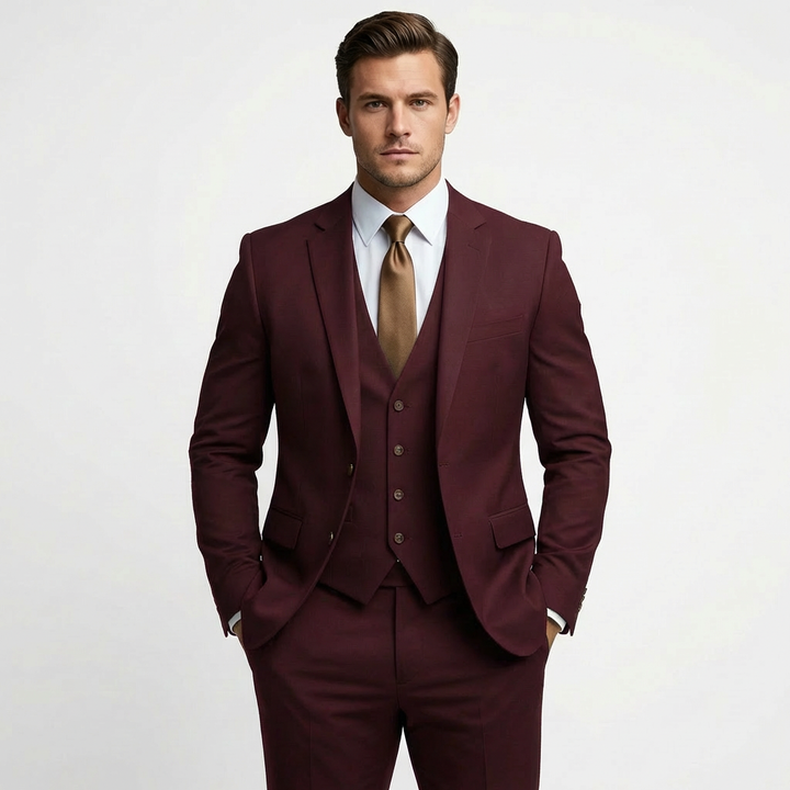 Carlos | Traje De Novio Hombre Con Chaleco Escote V Y Solapa De Muesca | Elegante