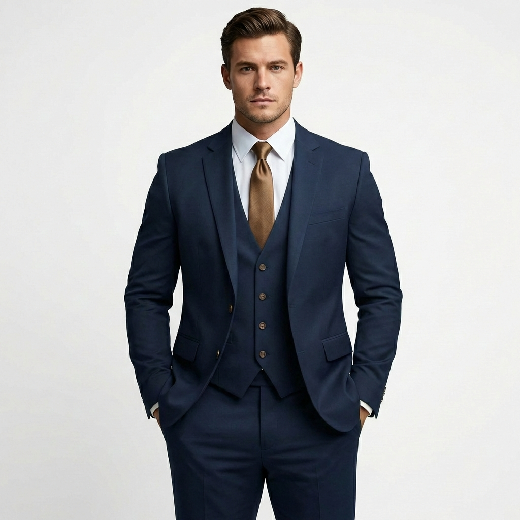 Carlos | Traje De Novio Hombre Con Chaleco Escote V Y Solapa De Muesca | Elegante