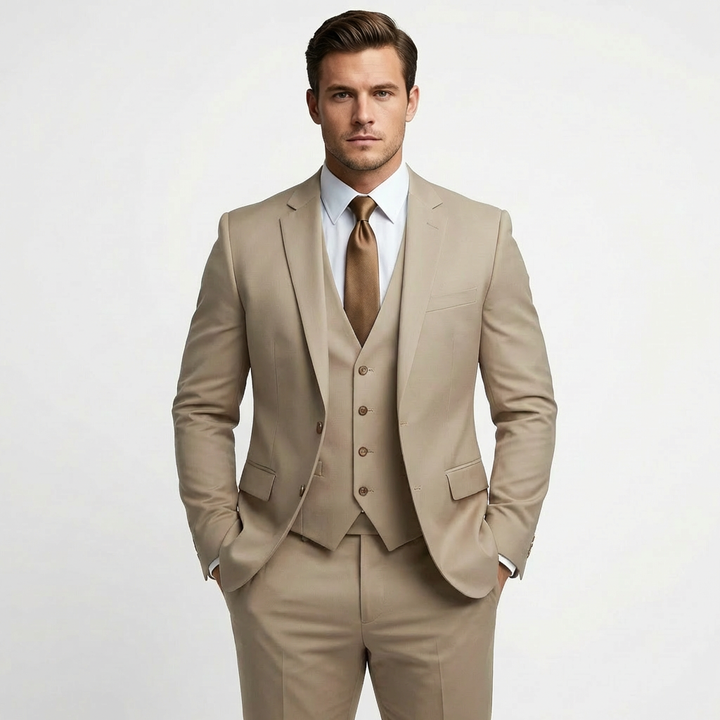 Carlos | Traje De Novio Hombre Con Chaleco Escote V Y Solapa De Muesca | Elegante