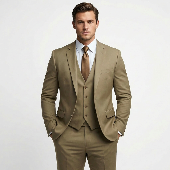 Carlos | Traje De Novio Hombre Con Chaleco Escote V Y Solapa De Muesca | Elegante
