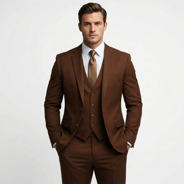 Carlos | Traje De Novio Hombre Con Chaleco Escote V Y Solapa De Muesca | Elegante