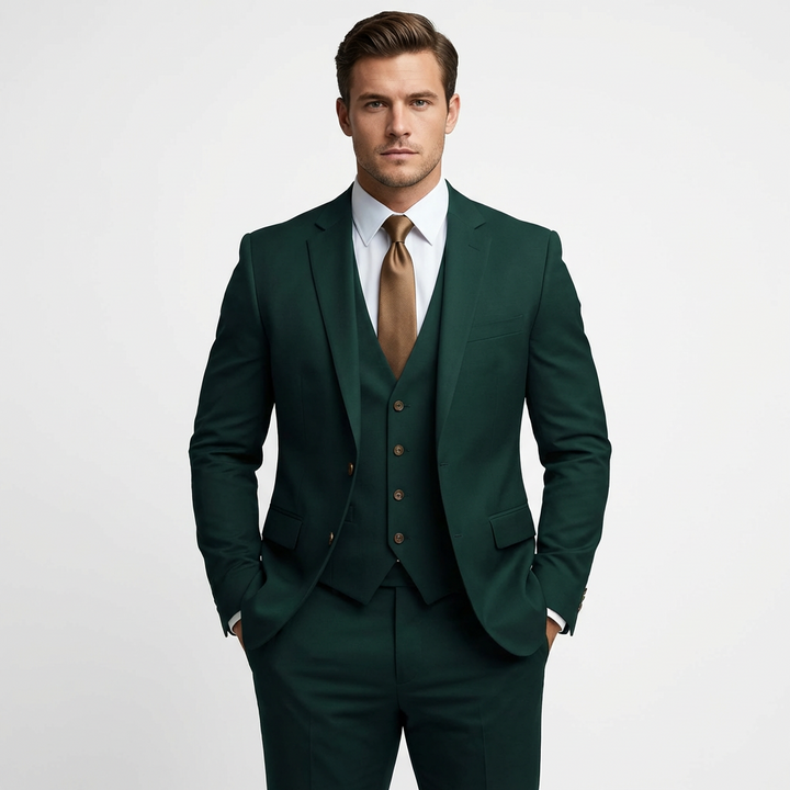 Carlos | Traje De Novio Hombre Con Chaleco Escote V Y Solapa De Muesca | Elegante