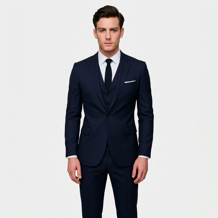 Carlos | Traje Tres Piezas Hombre Con Solapa De Muesca Y Chaleco | Elegante