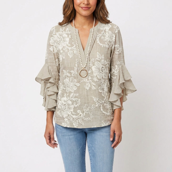 Carmen | Blusa Stampata con Manica a Volant Donna Boho