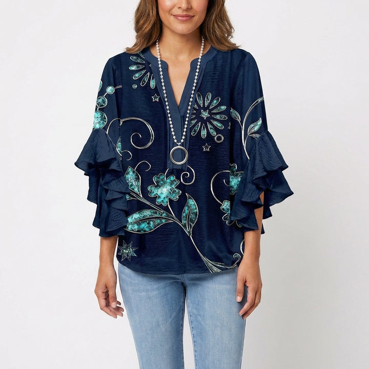 Carmen | Blusa Stampata con Manica a Volant Donna Boho