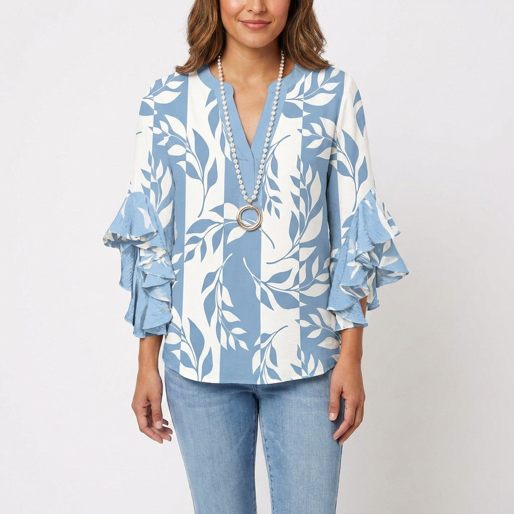 Carmen | Blusa Stampata con Manica a Volant Donna Boho