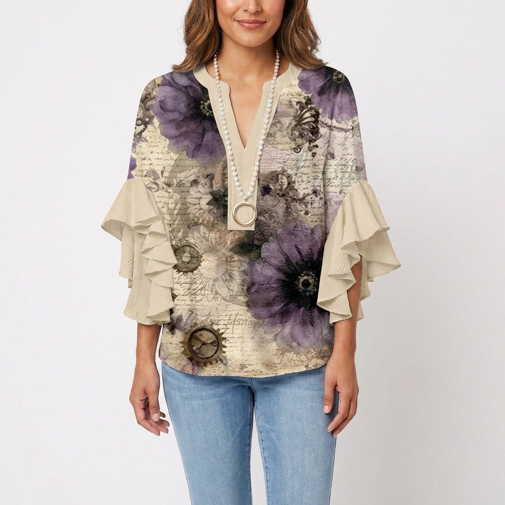 Carmen | Blusa Stampata con Manica a Volant Donna Boho