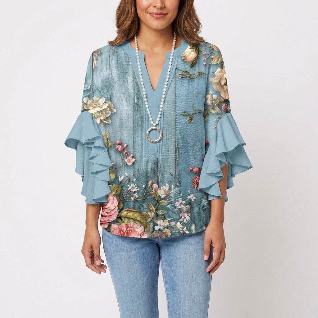 Carmen | Blusa Stampata con Manica a Volant Donna Boho