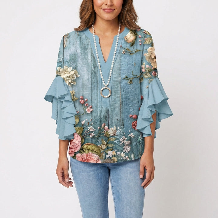 Carmen | Blusa Stampata con Manica a Volant Donna Boho