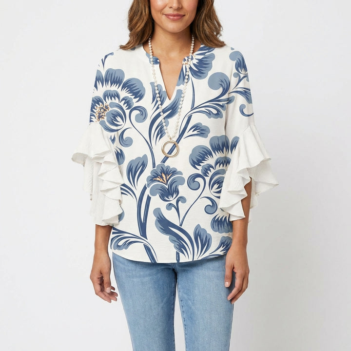 Carmen | Blusa Stampata con Manica a Volant Donna Boho