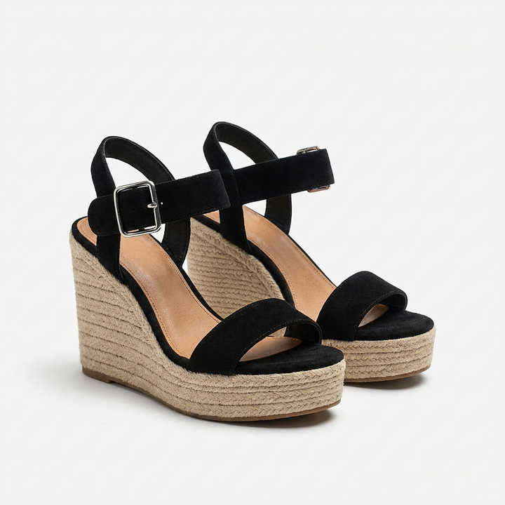 Carmen | Sandalias Cuña Mujer Con Plataforma Esparto Y Tira Al Tobillo | Veraniego