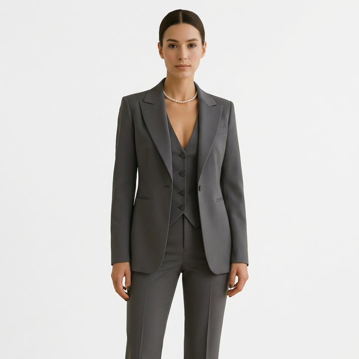 Carmen | Traje Tres Piezas Mujer Con Chaleco Con Solapa Y Pantalón Slim | Ejecutivo