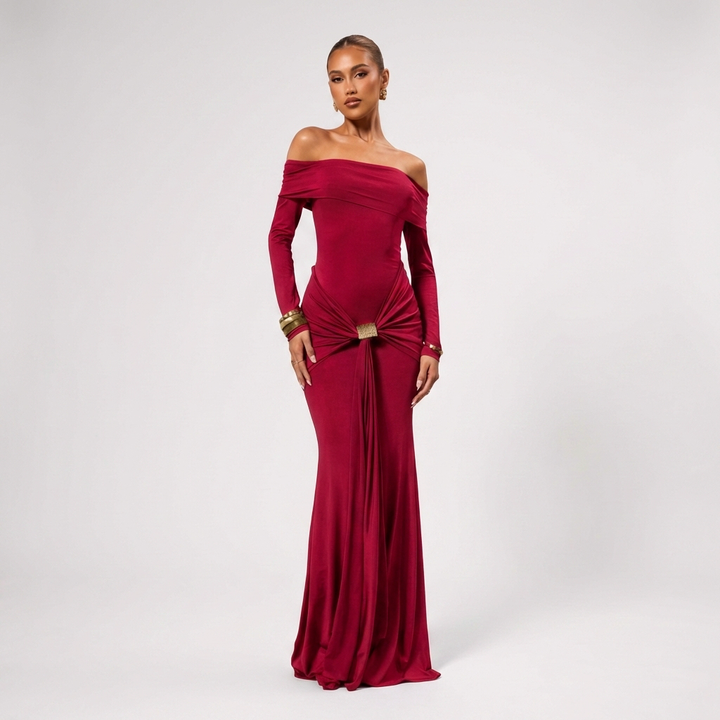 Carmen | Abito da Festa Donna con Spalle Scoperte e Dettaglio Annodato | Elegante
