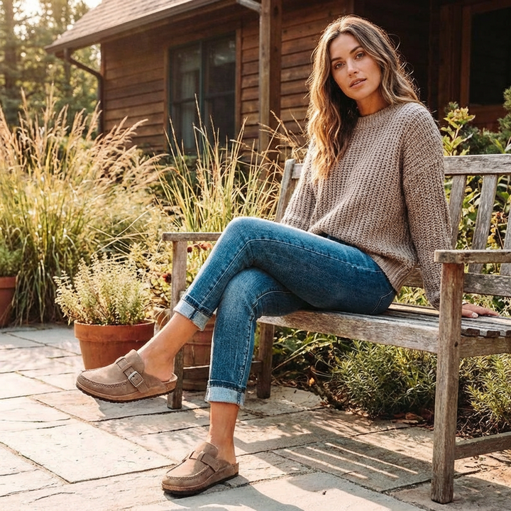 Carmen | Zuecos Mujer Con Hebilla Decorativa Y Costuras Vistas | Retro