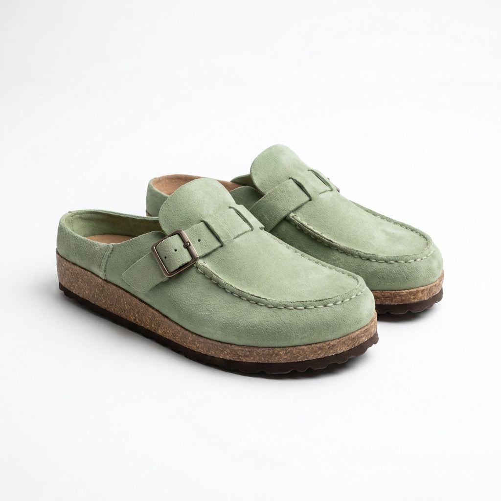 Carmen | Zoccoli Donna con Fibbia Decorativa e Cuciture Visibili | Retrò