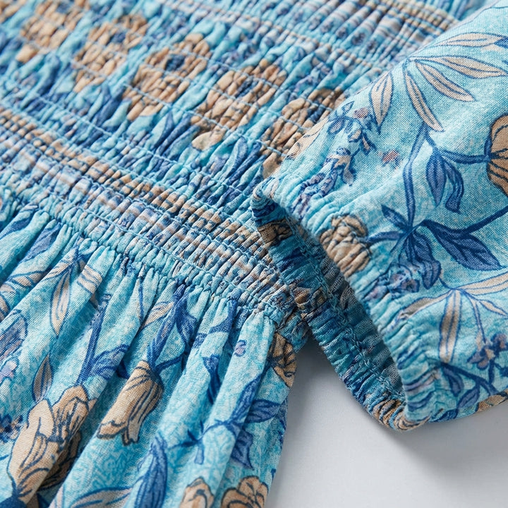 Celeste | Vestito Midi Floreale con Arricciatura Donna Boho