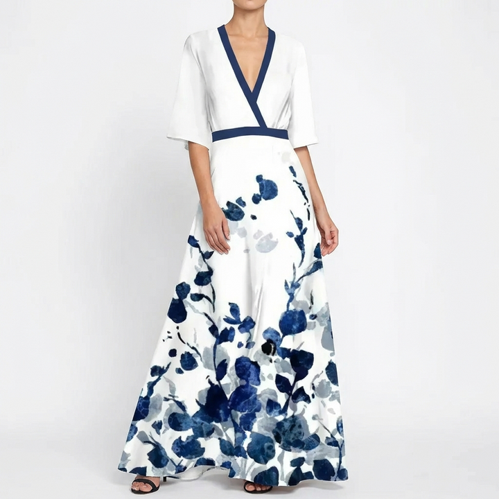 Celia | Abito Lungo Femminile a Fiori con Scollo Incrociato