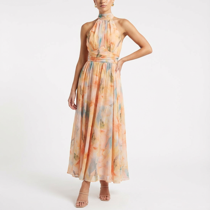 Chelsea | Durazno Vestido Maxi Halter de Mujer