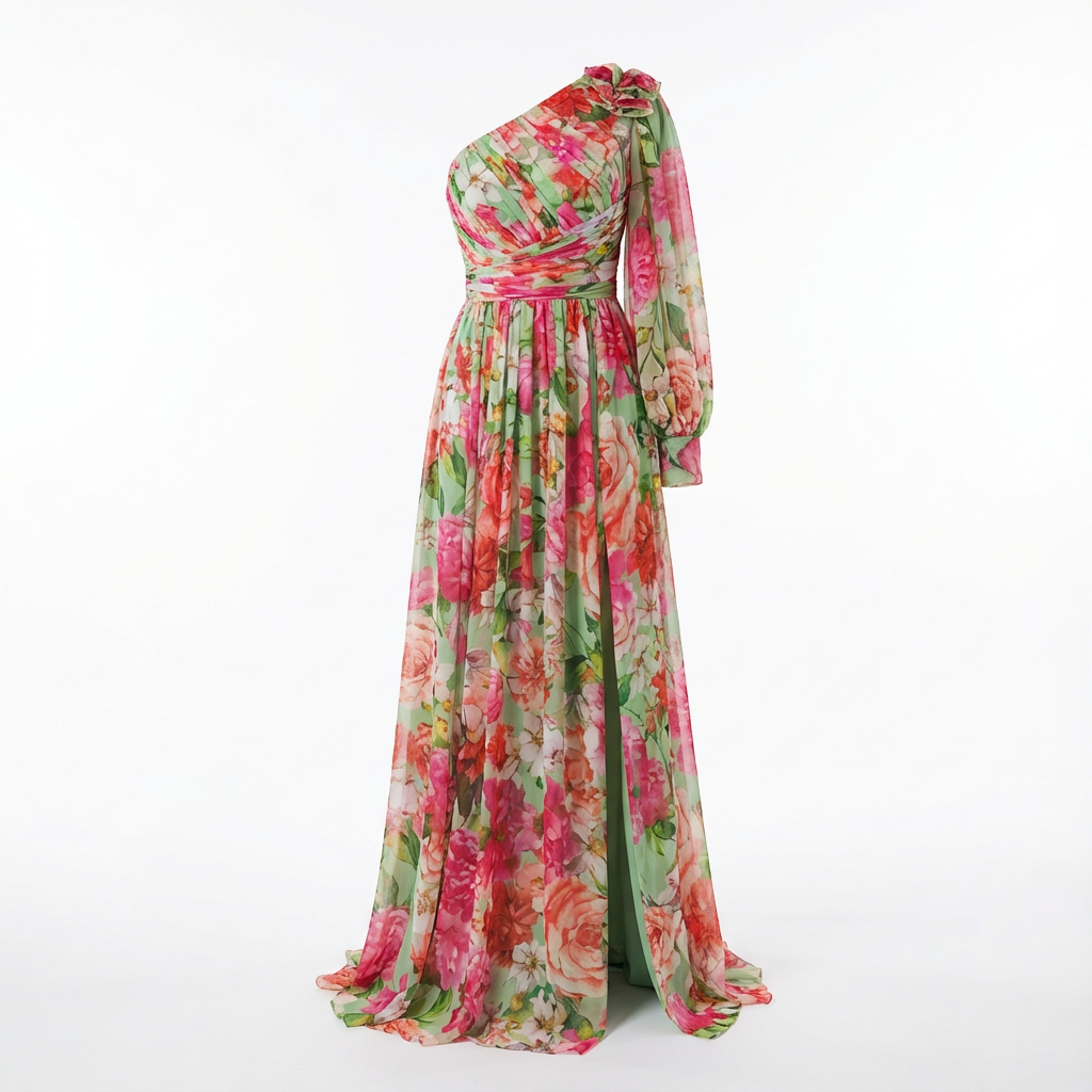 Christina | Vestido Maxi Floral de Un Hombro para Mujer