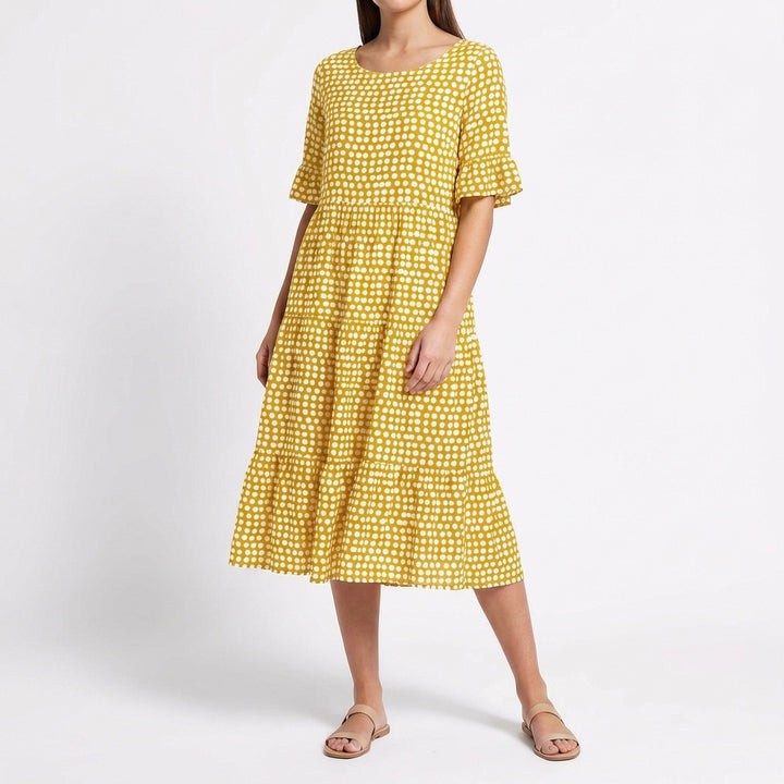 Corallo | Vestito Midi a Balze con Manica a Volant Donna