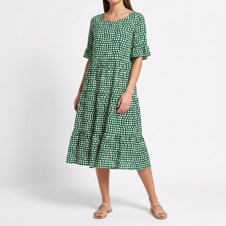 Corallo | Vestito Midi a Balze con Manica a Volant Donna