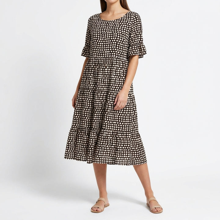 Corallo | Vestito Midi a Balze con Manica a Volant Donna