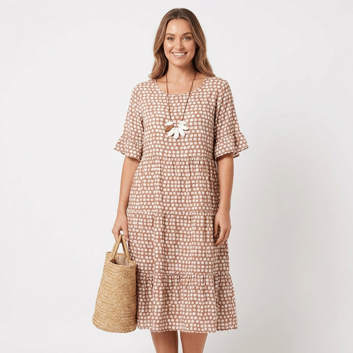 Corallo | Vestito Midi a Balze con Manica a Volant Donna