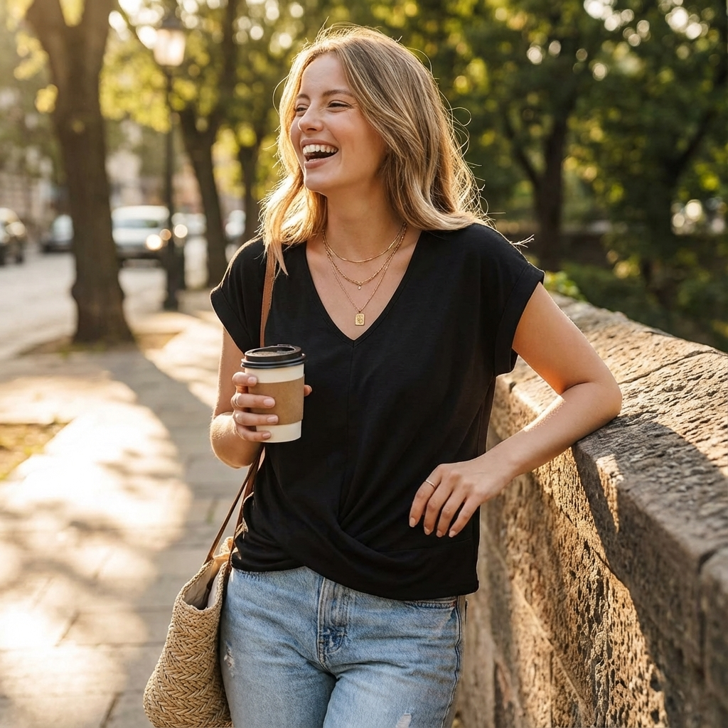 Daniela | Maglietta da Donna con Scollo a V e Dettaglio Annodato Frontale