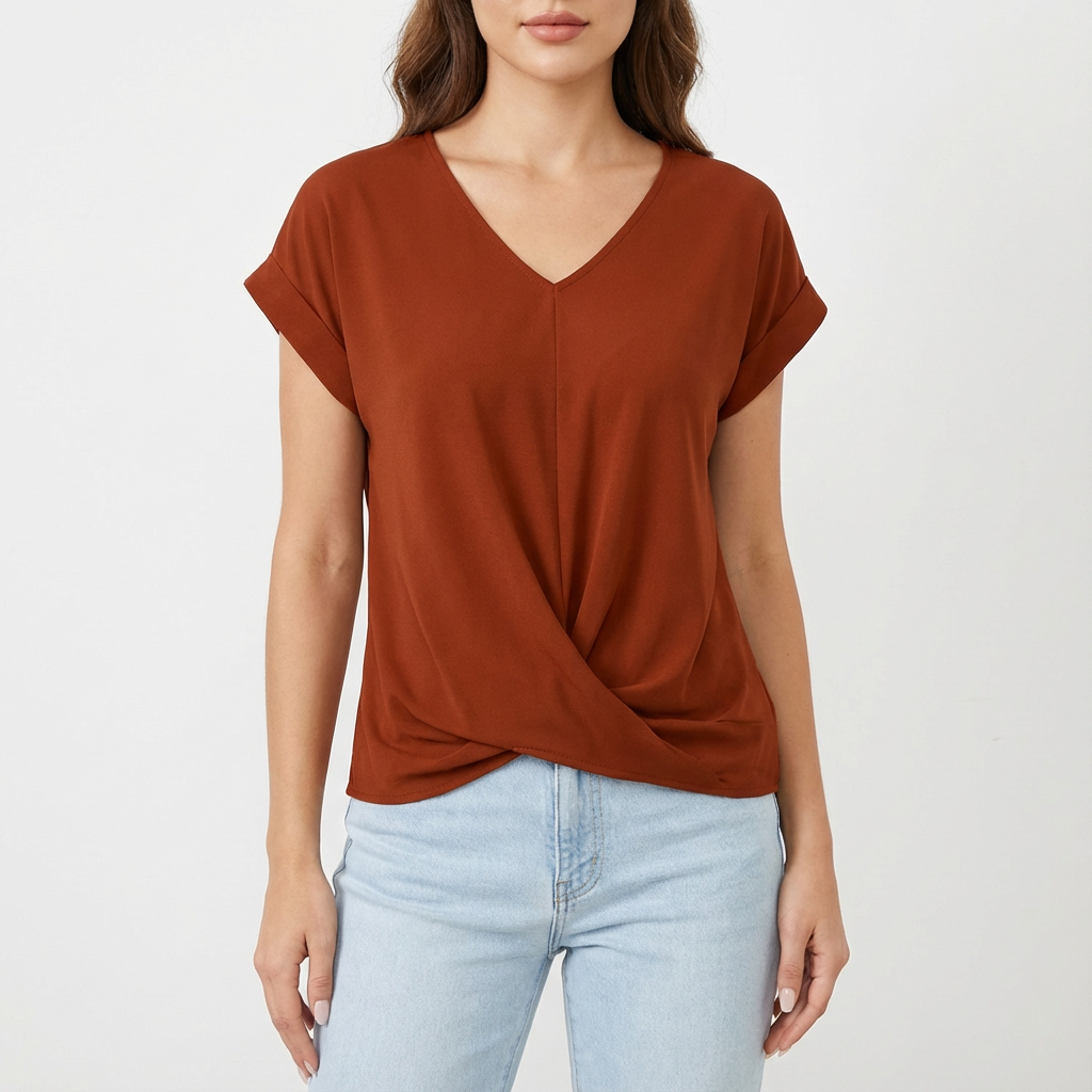 Daniela | Maglietta da Donna con Scollo a V e Dettaglio Annodato Frontale