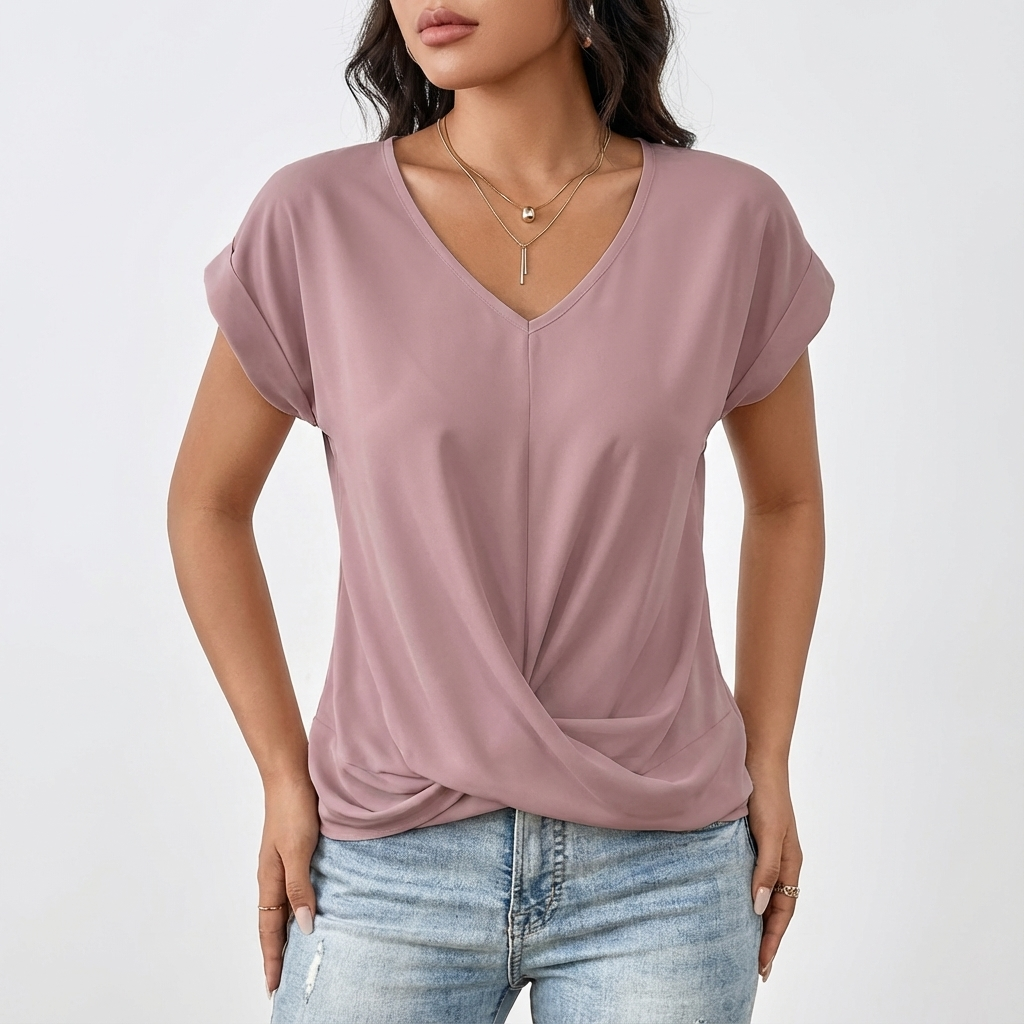 Daniela | Maglietta da Donna con Scollo a V e Dettaglio Annodato Frontale