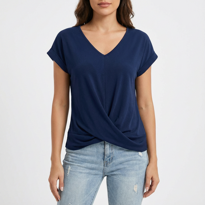 Daniela | Maglietta da Donna con Scollo a V e Dettaglio Annodato Frontale