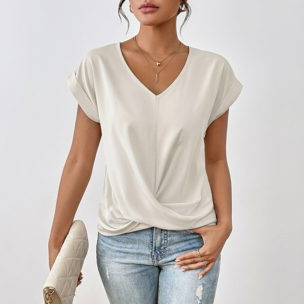 Daniela | Maglietta da Donna con Scollo a V e Dettaglio Annodato Frontale
