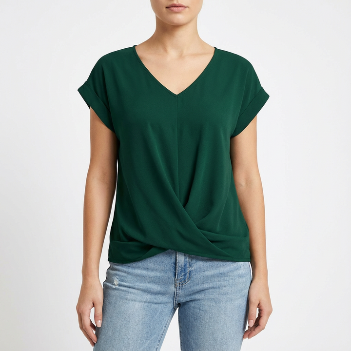 Daniela | Maglietta da Donna con Scollo a V e Dettaglio Annodato Frontale