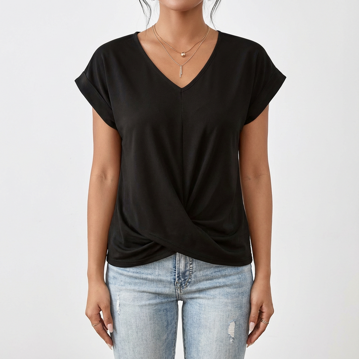 Daniela | Maglietta da Donna con Scollo a V e Dettaglio Annodato Frontale