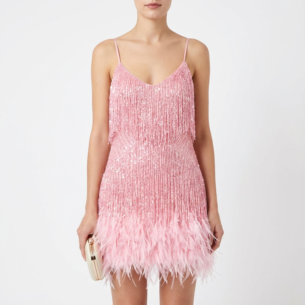 Deborah | Vestido Mini con Flecos y Cuello en V para Mujer