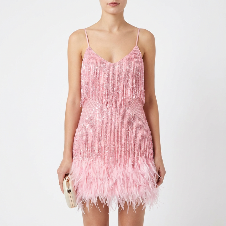 Deborah | Vestido Mini con Flecos y Cuello en V para Mujer