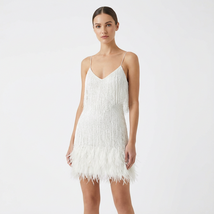 Deborah | Vestido Mini con Flecos y Cuello en V para Mujer