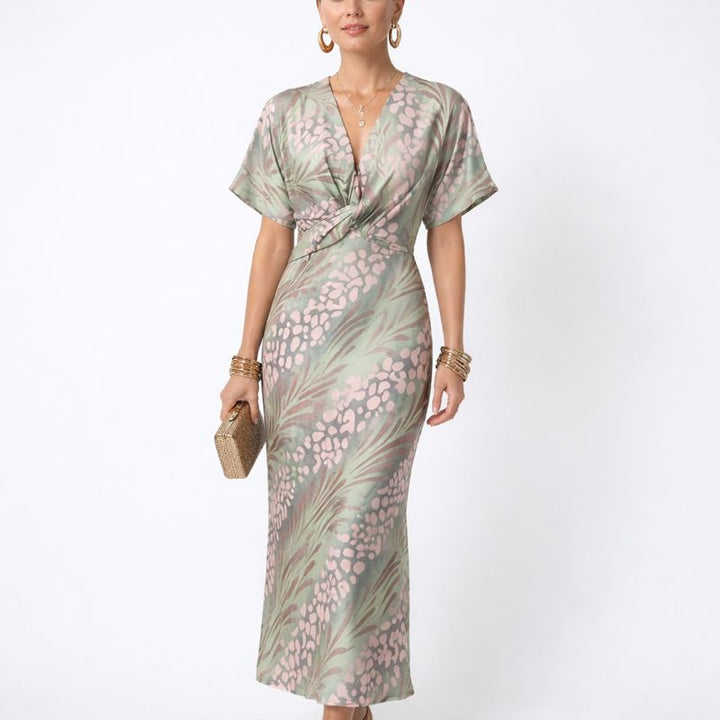 Deborah | Vestido Verde midi ajustado con cuello en V para mujer