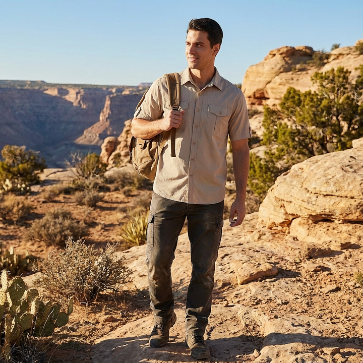 Diego | Camisa Hombre Con Bolsillos Frontales Y Manga Corta Trabilla | Casual