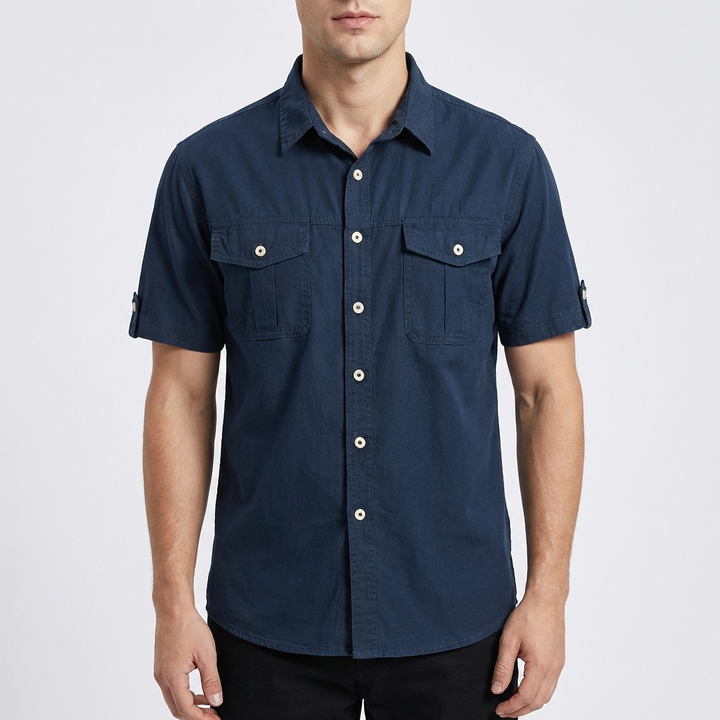 Diego | Camisa Hombre Con Bolsillos Frontales Y Manga Corta Trabilla | Casual