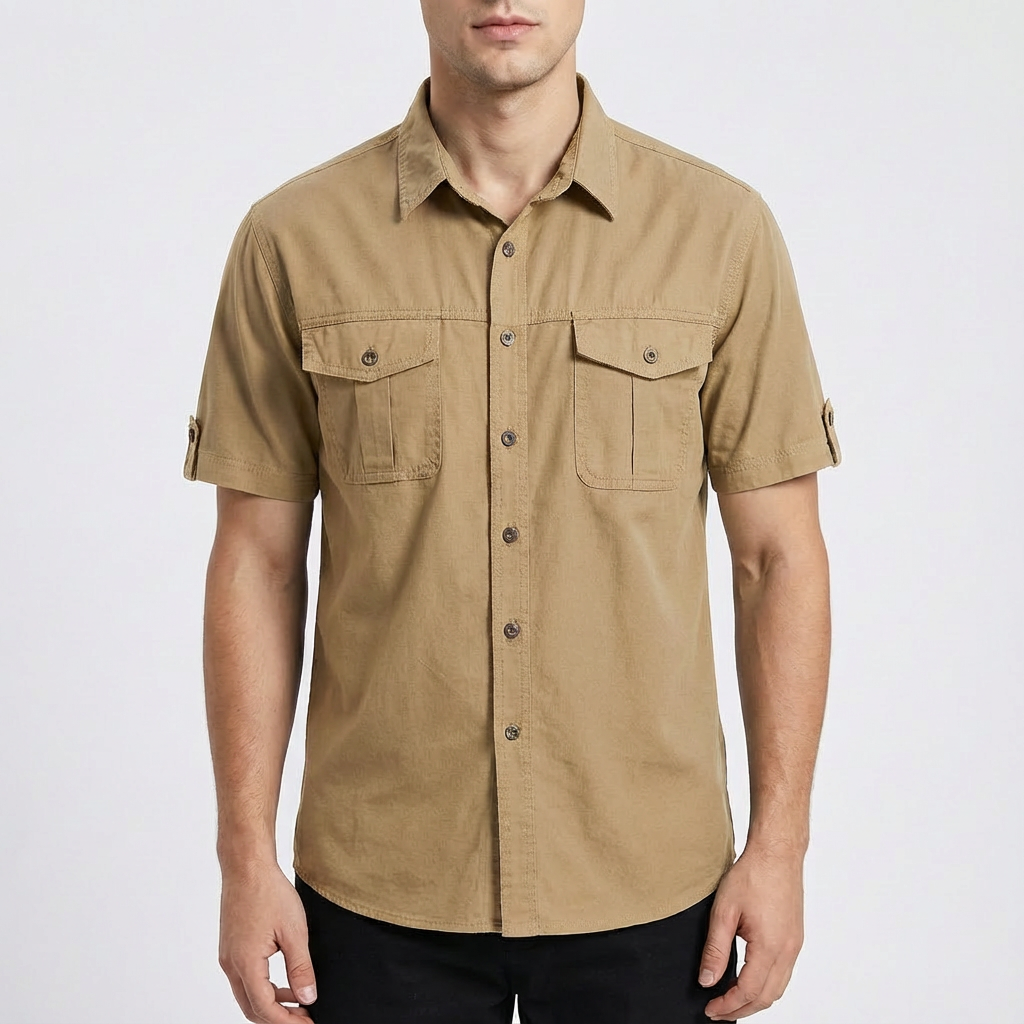 Diego | Camisa Hombre Con Bolsillos Frontales Y Manga Corta Trabilla | Casual