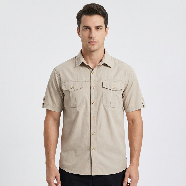 Diego | Camisa Hombre Con Bolsillos Frontales Y Manga Corta Trabilla | Casual