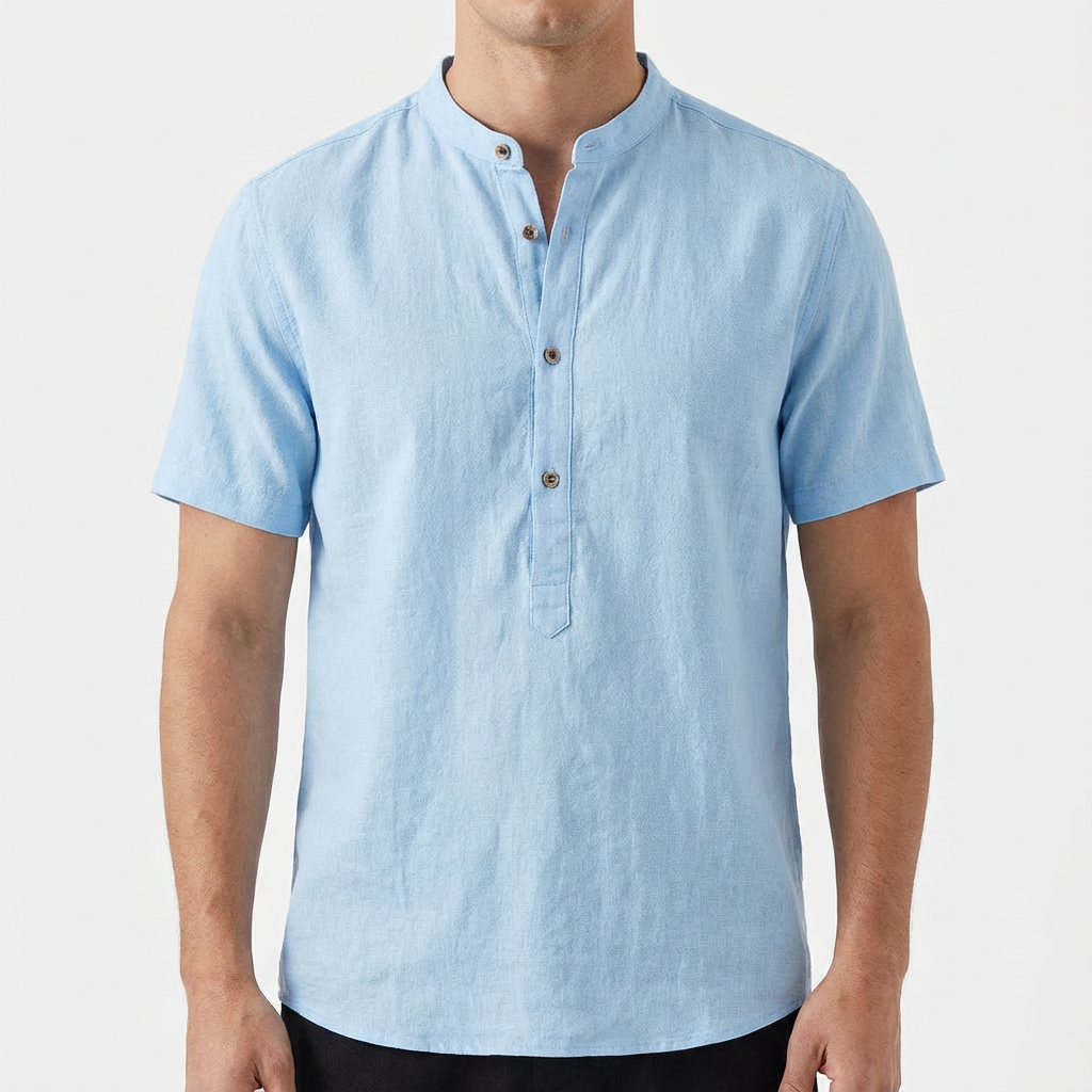 Diego | Camisa Hombre Con Cuello Mao Y Manga Corta | Casual