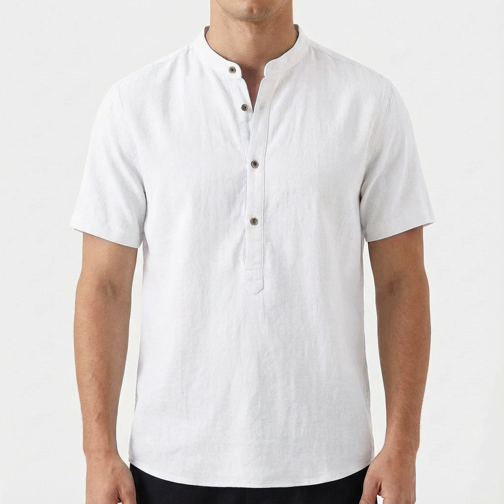 Diego | Camisa Hombre Con Cuello Mao Y Manga Corta | Casual