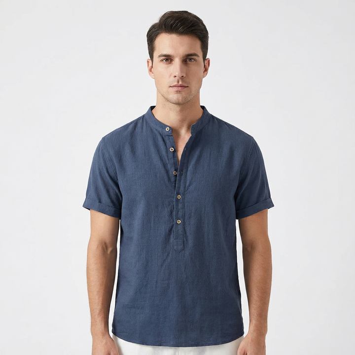 Diego | Camisa Hombre Con Cuello Mao Y Manga Corta | Casual