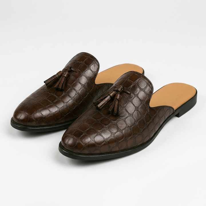 Diego | Mocasines Mule Hombre Con Borlas Decorativas Y Textura Grabada | Elegante