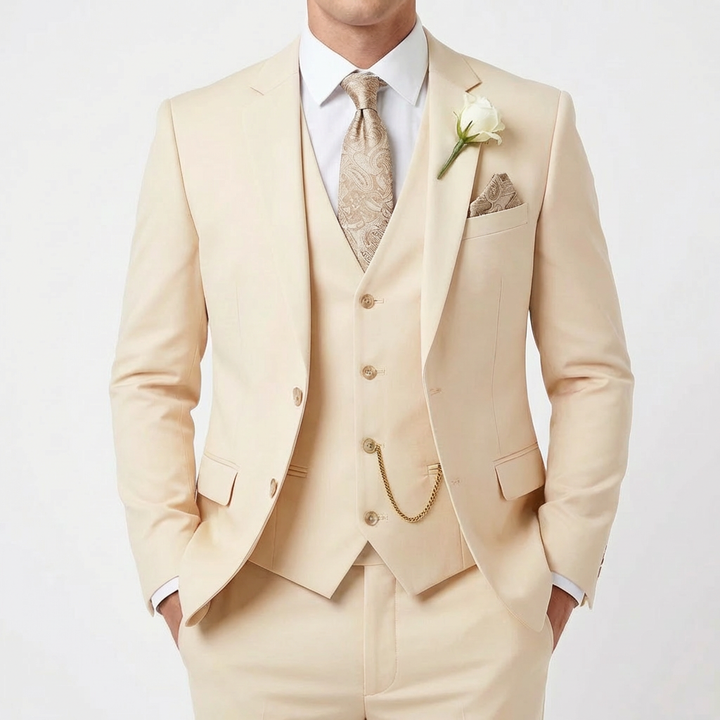 Diego | Traje De Novio Hombre Con Chaleco A Juego Y Solapa Clásica | Elegante