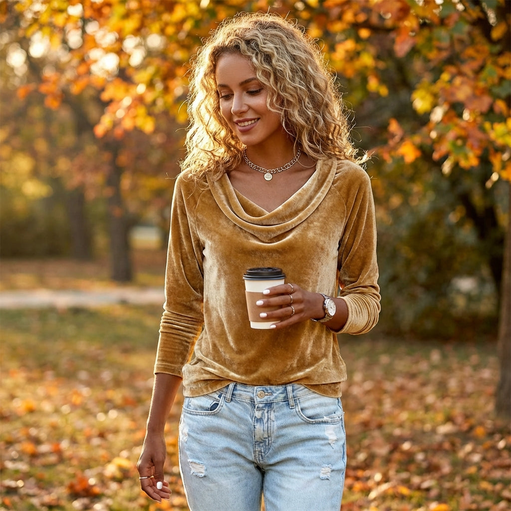 Dorada | Top con Collo Drappeggiato a Manica Lunga Donna