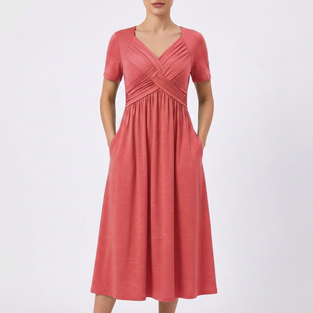 Dulce | Vestito Midi Scollo V Manica Corta Donna